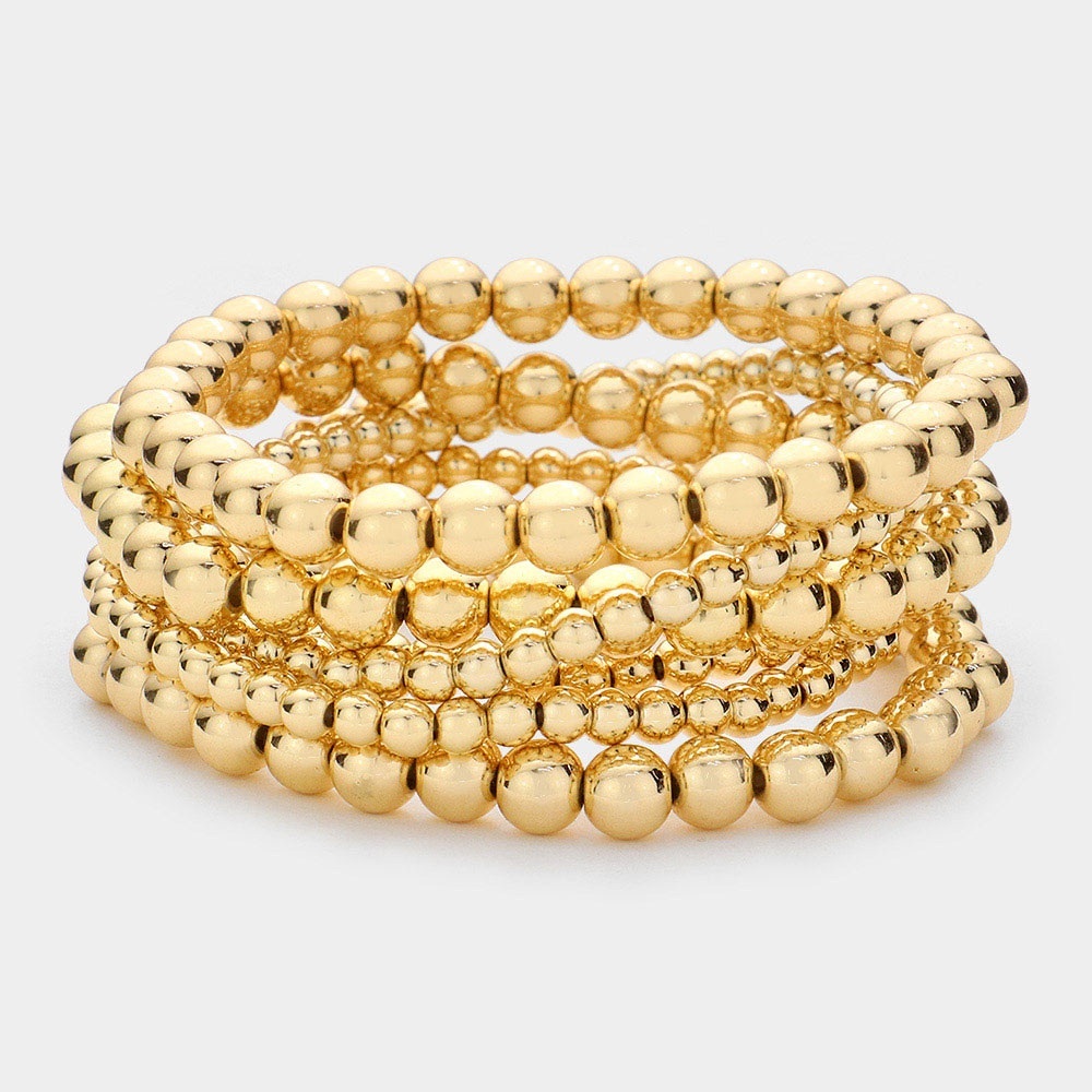 Gold Beaded Ball Stretch Bracelet 6 pc